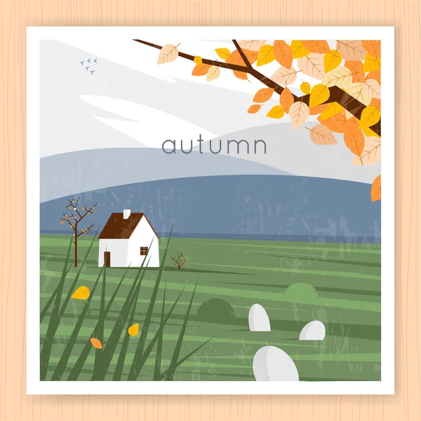 Herfst landschap met het huis — Stockvector