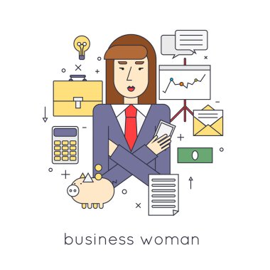 iş kadını ile iş ikonları/simgeleri