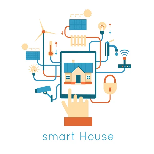 Smart House mit Hand — Stockvektor