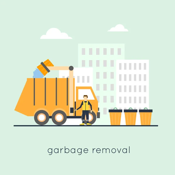 Garbage collection in city — Stock Vector