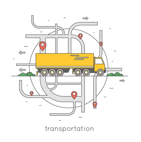 Logistiek en transport vrachtwagen draagt goederen — Stockvector