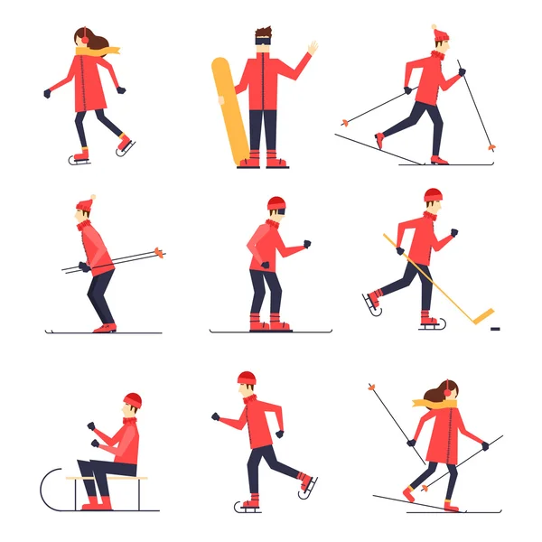 People involved in winter sports — Stock Vector