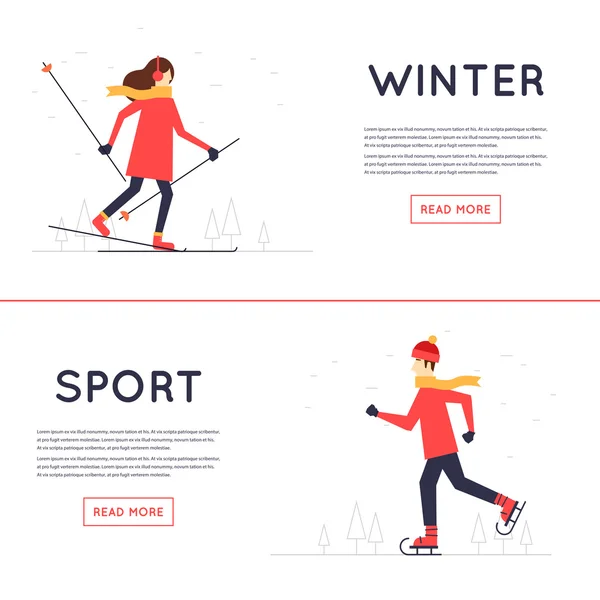 Man and woman skiing and skate — Stock Vector