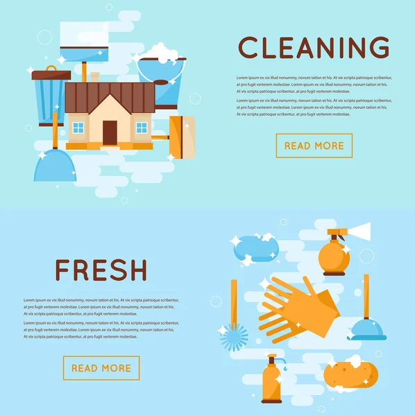 Cleaning tools, House cleaning banners — Stock Vector