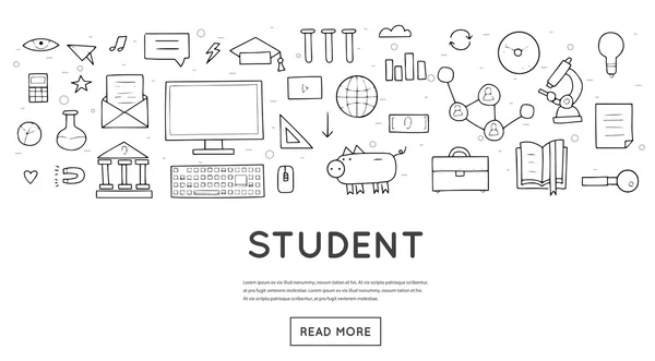 Doodle student on-line leren — Stockvector