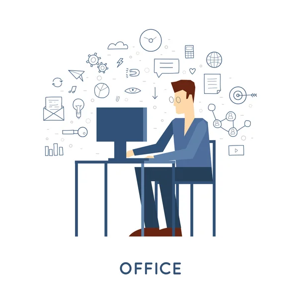 Businessman character sitting at the desk — Stock Vector