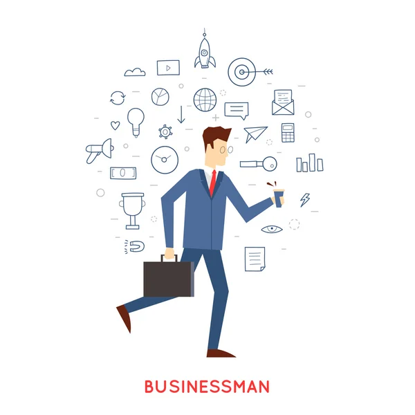 Doodle Businessman hurry to work — Stock Vector