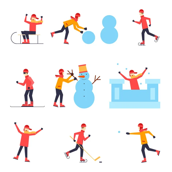 Gyermekek, szánkózás, korcsolyázás, snowboard — Stock Vector