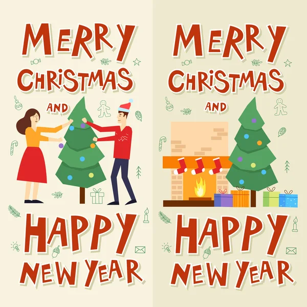 Feliz Navidad y Feliz Año Nuevo tarjeta de felicitación — Vector de stock