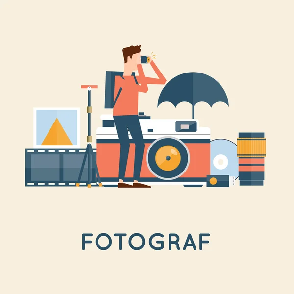 Fotógrafo con cámaras tomando fotos — Archivo Imágenes Vectoriales