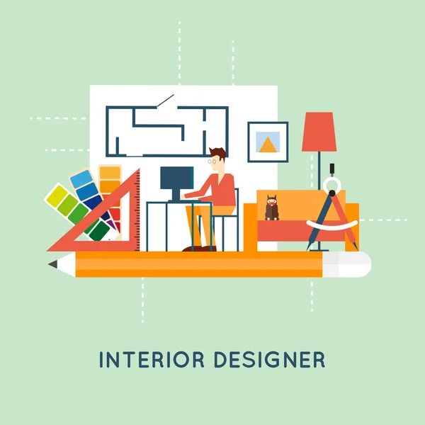 Designer de interiores. Ilustração vetorial de design plano — Vetor de Stock