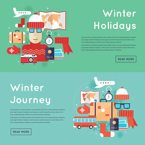 Tourisme vacances d'hiver, voyage d'hiver — Image vectorielle