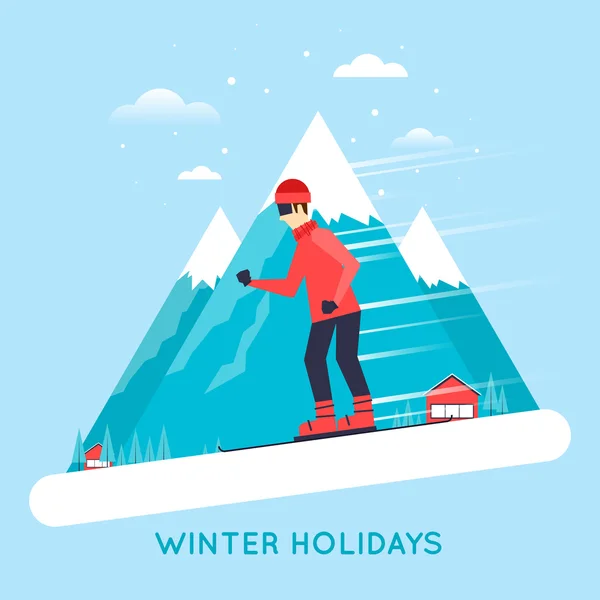 Adam dağdan snowboard yaparken sürmek. — Stok Vektör