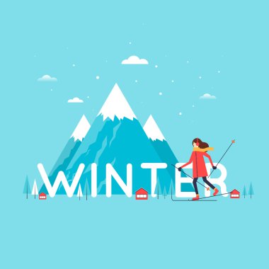 Arka planda kız Kayak dağlar