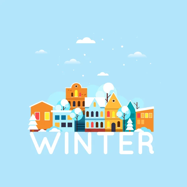 Paisaje urbano de invierno con inscripción — Vector de stock