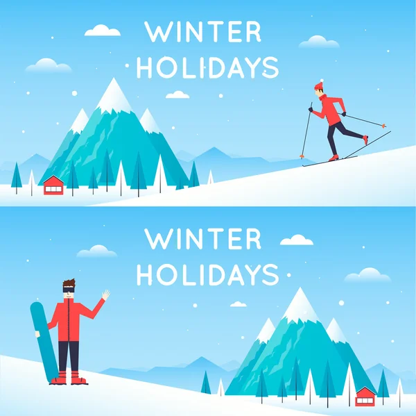 Winter landscape and winter sports — Stok Vektör