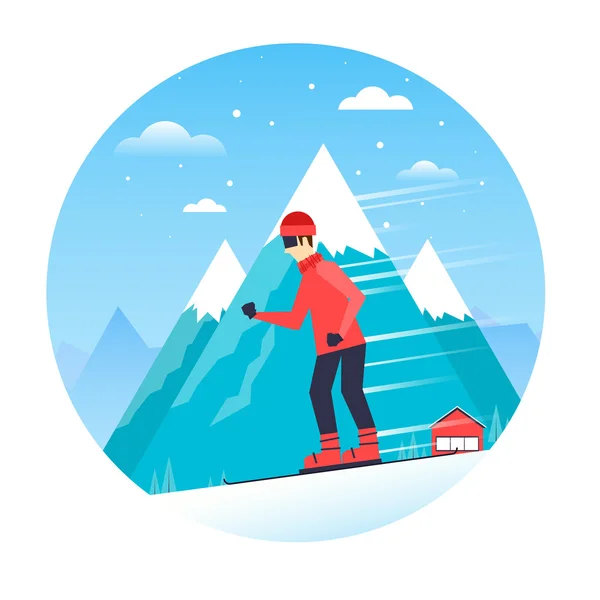 Чоловік катається на лижах у горах — стоковий вектор