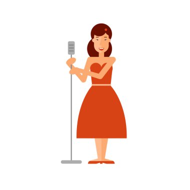 Bir mikrofon tutan caz solist kadın