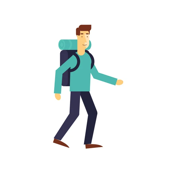 Hela längden av en vandrare med ryggsäck — Stock vektor