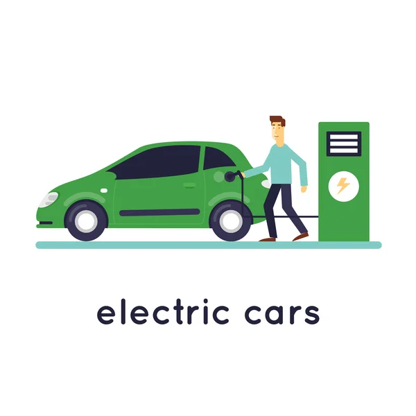 El hombre carga coches eléctricos — Archivo Imágenes Vectoriales