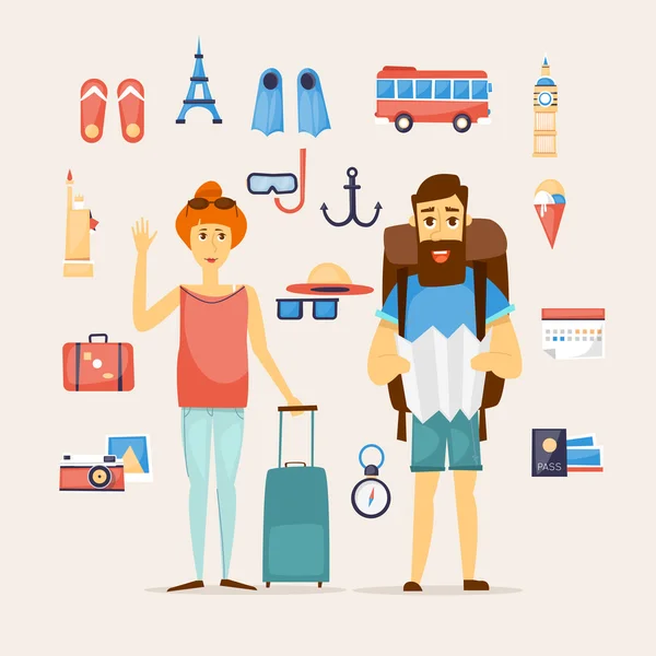 Man en vrouw samen op reis — Stockvector