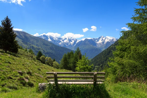 Panorama görüş ile tezgah ve Alp Dağları üzerinden Adamello Alpler, İtalya