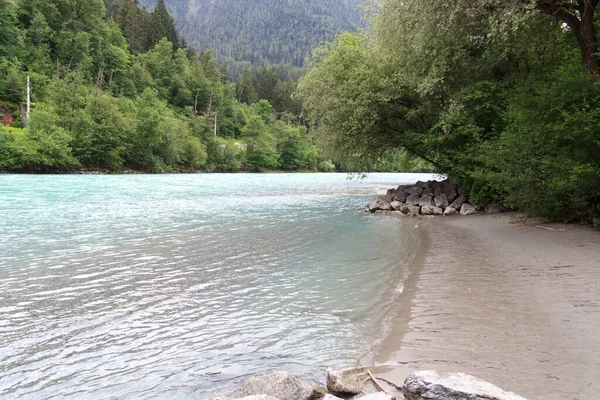 River Inn Avec Plage Forêt Dans Les Alpes Tyrol Autriche — Photo