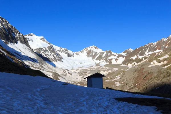 Bergsneeuwpanorama Met Gletsjer Sexegertenferner Blauwe Lucht Tirol Alpen Oostenrijk — Stockfoto