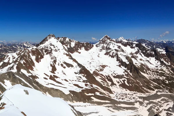 Bergsneeuw Panorama Hoofdketen Van Alpen Vanaf Top Sexegertenspitze Blauwe Lucht — Stockfoto