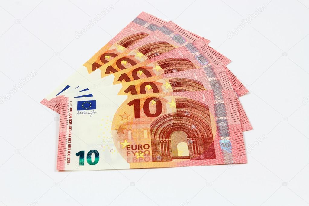 Fanned out new ten euro banknotes front