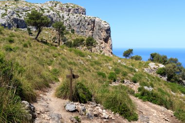 Mayorka yolundaki deniz arka planda hiking
