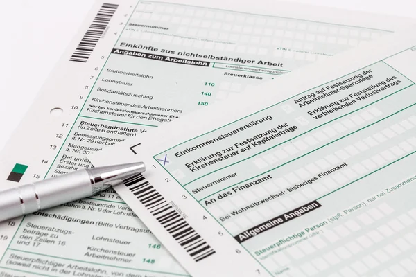 Form of income tax return with ball pen — Stock Photo, Image