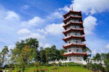 Jurong Lake Gardens, Singapur 'daki Çin Bahçesinde Bulut Pagoda