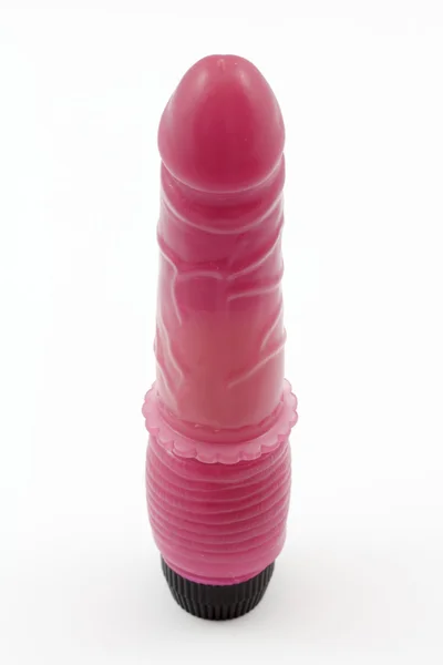 Sex Toy - Isolado pénis de rosa Vibrador com fundo branco — Fotografia de Stock