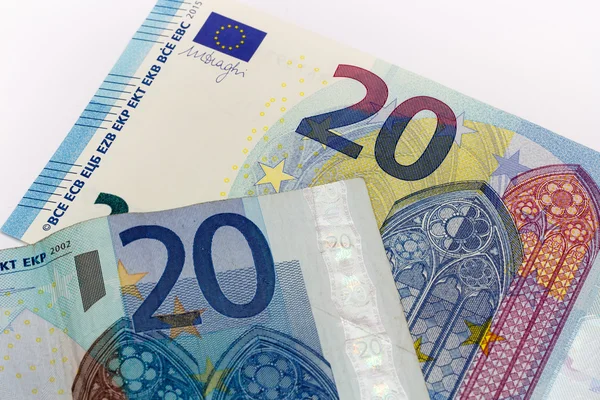 Stary i nowy dwadzieścia banknot 20 euro rachunek przodu z serii Europa — Zdjęcie stockowe