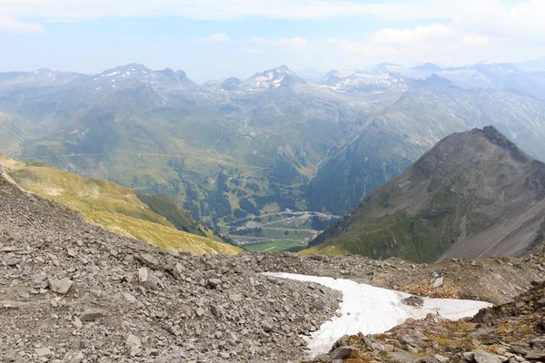 Mountain panorama with Felbertauern street in Hohe Tauern Alps, Austria