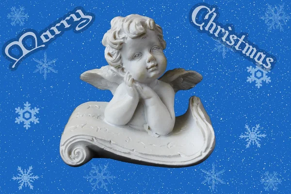 Merry christmas blue background with an angel — Stock Photo, Image