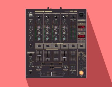 Realistic vector DJ mixer. Image for application on a smartphone case. Nightlife theme. Illustration for t-shirts. Legendary DJM model of musical equipment. Popular equipment for electronic music.