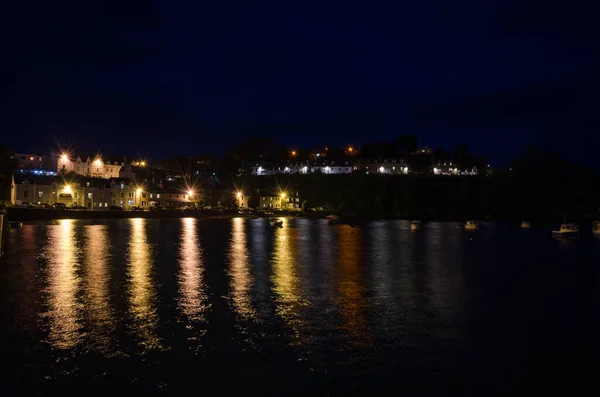 City Landscape Portree Night Lights Lamppost Reflected Sea Water Skye — Stock Fotó