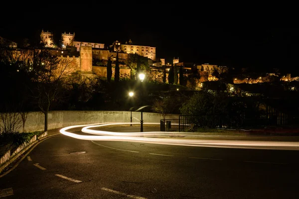 Városkép Monumentális Város Caceres Éjjel Unesco Világörökség Város Extremadura Spanyolország — Stock Fotó