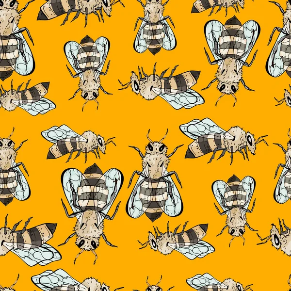 Nahtloses Muster Mit Bienen Auf Gelbem Hintergrund Honigpalette Illustrationen Für — Stockfoto