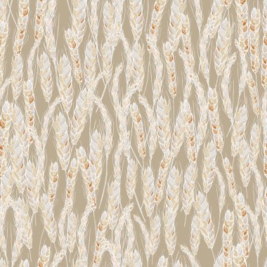 Bej arka planda ters altın buğday tarlasına sahip kusursuz desen. Moda, özel tasarım, yeniden baskılar için vektör illüstrasyonu