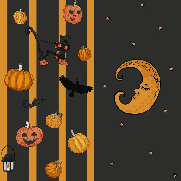 Naadloos Halloween Patroon Met Oranje Strepen Donkere Achtergrond Vector Illustratie — Stockvector
