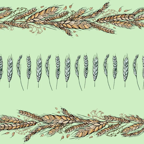 Seamless Pattern Wheat Garlands Pale Green Background Vector Illustration Fashion — Stockový vektor