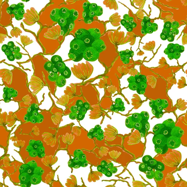 Eden Berries Floral Pattern Copper Green Shades Orange Beige Palette — Fotografia de Stock