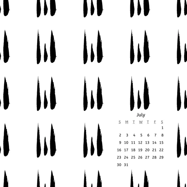 Kalender 2017 mit Pinseltinte Grunge-Texturen — Stockvektor