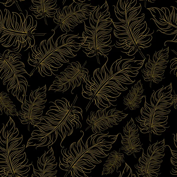 Golden feathers seamless pattern — Stock Vector