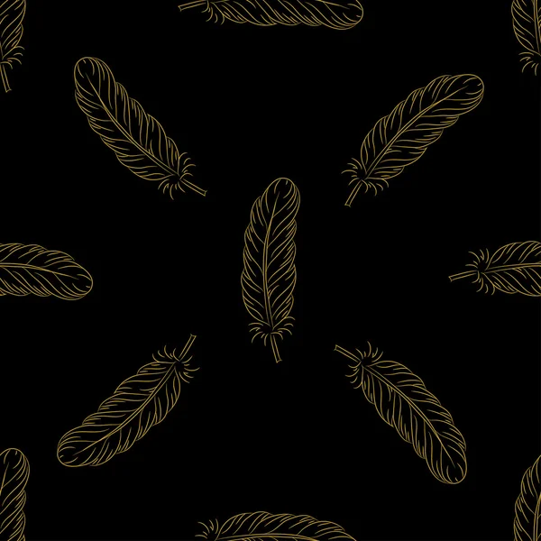 Golden feathers seamless pattern — Stock Vector