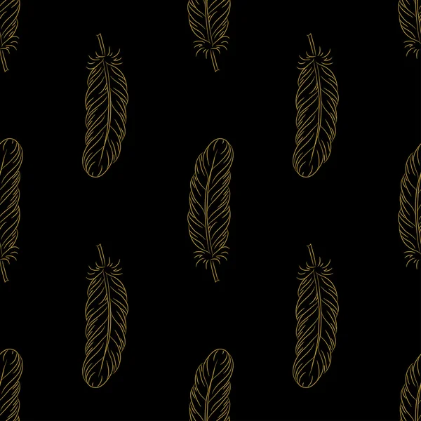 Golden feathers seamless pattern — Stock Vector