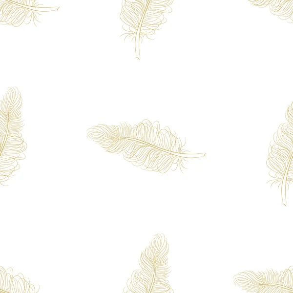 Plumes dorées motif sans couture — Image vectorielle